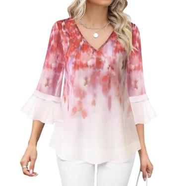 Imagem de Blusa Bebonnie Floral Chiffon com decote em V e mangas com babados XXL