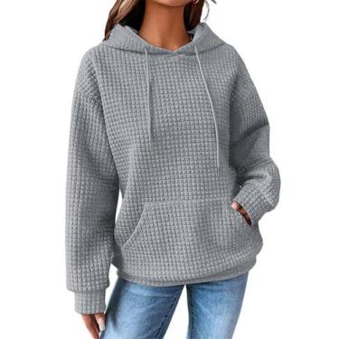 Imagem de Moletom com capuz SHEWIN Waffle Drawstring feminino cinza tamanho M