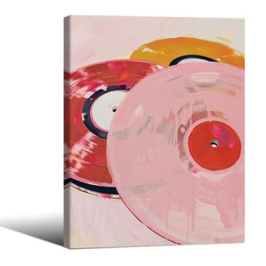 Imagem de Arte de parede em tela, disco de vinil retrô rosa, 20x25cm, emoldurado