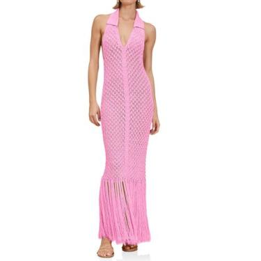 Imagem de Vestido maxi de praia com capa de maiô Saodimallsu rosa para mulheres