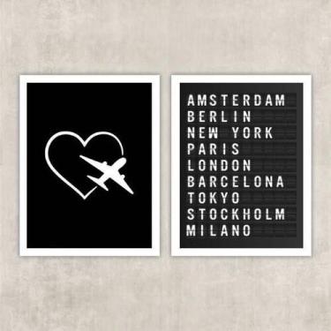 Imagem de Kit 2 Quadros Travel Placa De Aeroporto 45X34Cm - Quadros On-Line
