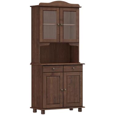 Imagem de Armário De Cozinha Rústico Com Cristaleira 4 Portas 2 Gavetas Lazuli F06 Café - Lyam Decor