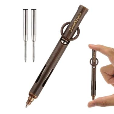 Imagem de SMOOTHERPRO Mini caneta, caneta de bolso EDC de latão com chaveiro, 80 mm de comprimento, pequena para viagens, carteira, inclui 2 cartuchos de recarga - preto retrô