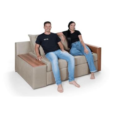 Imagem de Sofá-Cama Panamá com Baú Invertido Tecido Macio em Chenile Pompéia Aveludado Capuccino 204/856 Casal 2 Lugares