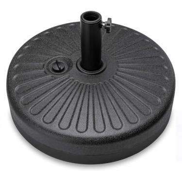 Imagem de Base Suporte JX022-01 Redonda Para Guarda-sol Ombrelone Piscina Jardim - Preenchível Com Água Areia 22kg, Plástico PE, Tubo Haste de Aço Com Botão de Ajuste Para Mastros 1.5 a 1.9 pol