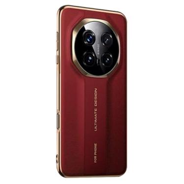 Imagem de HAOMRIYL Capa de couro para Honor Magic 8 Pro/8, capa de proteção de lente completa galvanizada borda dourada fina à prova de choque, vermelha, 8Pro