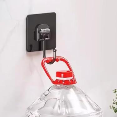 Imagem de Gancho de parede adesivo resistente, gancho autoadesivo único sem broca para banheiro e cozinha, gancho de parede preto impermeável