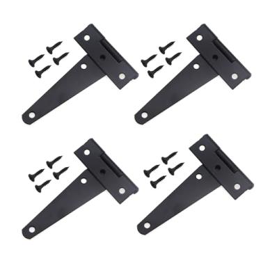 Imagem de Caishun 4 peças de dobradiça em forma de T de metal preto leve para porta/claraboia/cerca/armário com parafusos