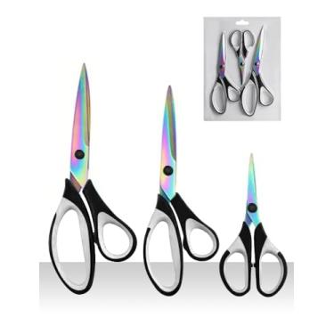Imagem de Pacote com 3 tesouras multifuncionais profissionais de 24 cm, ótimas para adultos, escritório, costura, material escolar e doméstico, preto e branco