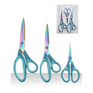 Imagem de Pacote com 3 tesouras multifuncionais profissionais de 23 cm, ótima para adultos, escritório, costura, material escolar e doméstico, cor azul