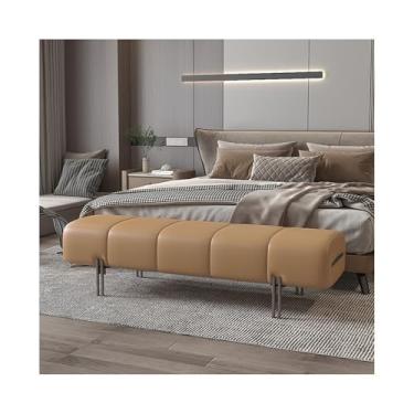 Imagem de Banco para entrada de cama banco de cabeceira quarto sofá frontal de couro minimalista vestiário sofá pacote macio banco longo (marrom claro)