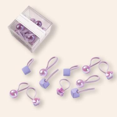 Imagem de Faixa de cabelo quadrada, círculo, pentagrama, faixa de cabelo de alta elasticidade, conjunto de 10, roxo