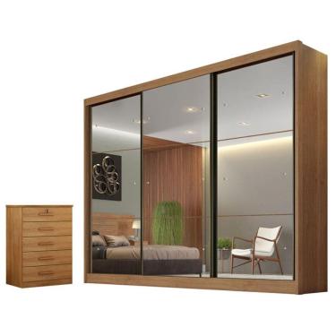 Imagem de Guarda Roupa Casal Atlanta com Espelho e Gaveteiro Suiça Cumaru 23 - Novo Horizonte