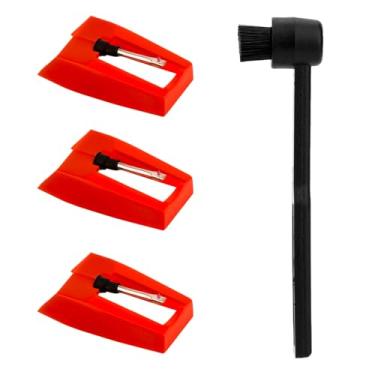 Imagem de 3 peças de substituição de agulha de toca-discos e escova de limpeza, acessórios de substituição de agulha de toca-discos de diamante para Crosley Victrola ION toca-discos LP fonógrafo (vermelho)