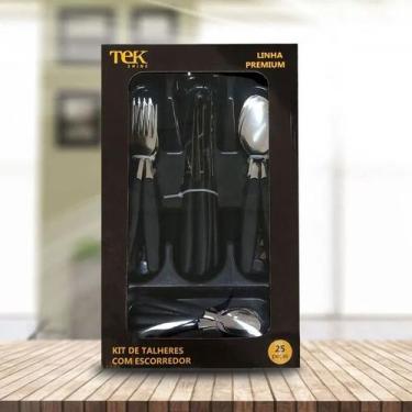 Imagem de Conjunto de Talher C/ Escorredor 25 Peças Preto - TekShine