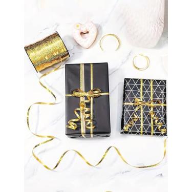 Imagem de 1 rolo de fita dourada a laser, 100 metros, para embrulho de presente, decorações de balão, dia dos namorados, festas de aniversário, casamentos, celebrações de ano novo e Natal.