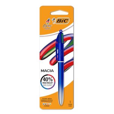 Imagem de 525680 - Caneta Escrita Média Retrátil, BIC, 4 Cores Macia, Corpo Degradê Metálico Azul, 1 Unidade