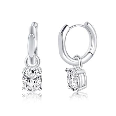 Imagem de MDFUN Brincos de argola com pingente de auréola banhado a ouro branco 18 quilates, redondo, princesa, coração, corte em gota, zircônia cúbica transparente para mulheres, Ouro branco, Zircônia cúbica