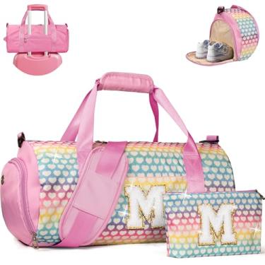 Imagem de Vogewood Presente para meninas de 3, 4, 5, 6, 7, 8, 9, 10, 11 e 12 anos, bolsa de viagem para meninas, bolsa infantil com compartimento para sapatos, bolsa de dança de balé de ginástica personalizada