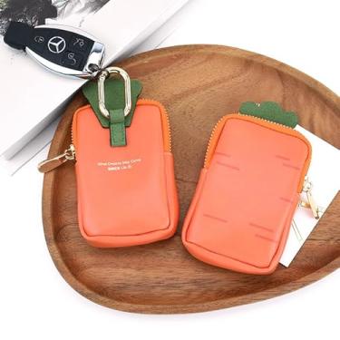 Imagem de Bolsa de moedas com design de frutas, carteira de couro PU, porta-chaves, pequena bolsa de armazenamento de cartões, Laranja