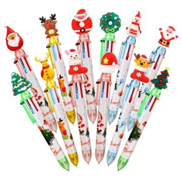 Imagem de Hadoife Pacote com 12 canetas de Natal – canetas de Natal multicoloridas 6 em 1, enchimentos de Natal, presentes de sala de aula para estudantes, canetas fofas para festas, escritório, material