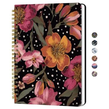 Imagem de Caderno de diário espiral forrado para mulheres, diários pautados pela faculdade A5 para escrever, cadernos de capa dura para trabalho, anotações e material escolar de escritório, 140 páginas - Floral