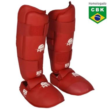 Imagem de Caneleira Karate com Protetor de Pé MKS Competition Homologada CBK Vermelho (GG)