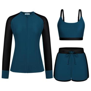 Imagem de Maiô Rash Guard Kate Kasin para mulheres com shorts masculinos, 3 peça