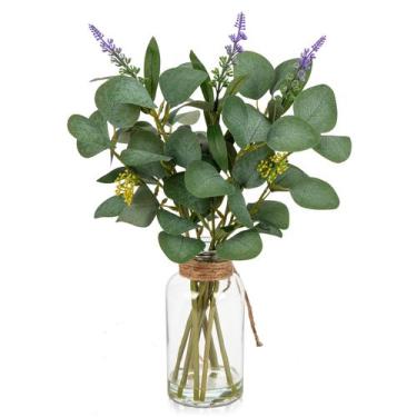 Imagem de Caules artificiais de eucalipto Briful em vaso de vidro de 36 cm