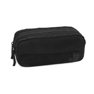 Imagem de Estojo Duplo Juvenil Masculino Escolar Resistente - Denlex, Preto