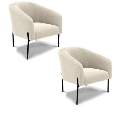 Imagem de Poltrona Sala Decorativa Pé De Ferro Preto Kit 2 Stella Bouclê D03 - D