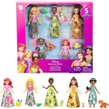 Imagem de Conjunto de brinquedos Mattel Disney Princess & Friends com 5 bonecos pequenos
