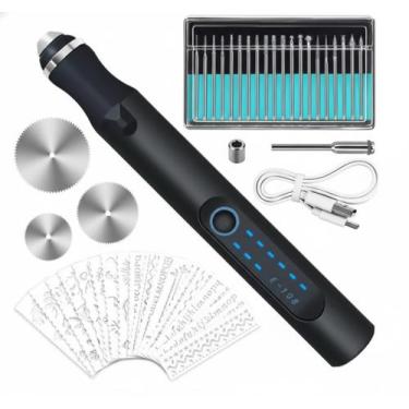 Imagem de Caneta de Gravação Mini Retífica Metálica USB 18.000 RPM 20 Pontas e D