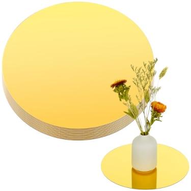 Imagem de 12 peças de espelhos redondos de acrílico de 25,4 cm para centros de mesa, círculos dourados, placas espelhadas, bandeja de vela sem vidro, placas espelhadas para parede, mesa de casamento, centros de