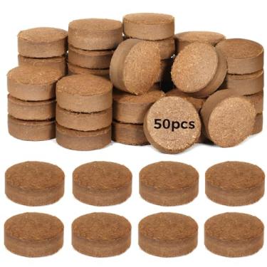 Imagem de Bloco de mudas de farelo de coco 50 peças, discos de coco redondos 3 cm, para transplantes ideais para jardinagem doméstica, suporta várias plantas, hidratação e expansão rápida