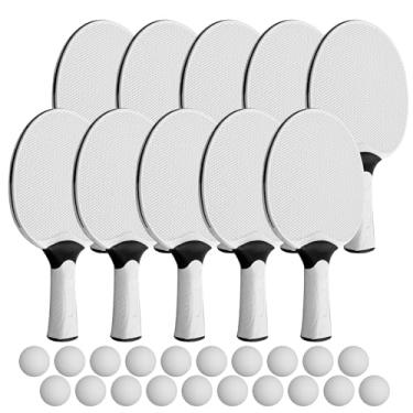 Imagem de LECEHIVO Kit de 10 raquetes de tênis de mesa com 10 bolas compostas, conjunto de raquetes profissionais portáteis de borracha para ambientes internos e externos (branco)