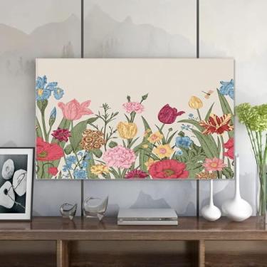 Imagem de Capa contra poeira para TV interna de 32-80 polegadas Protetor de tela moderno para desktop/montado na parede/monitores curvos sala de estar e quarto arte decorativa-flor||40-43 polegadas