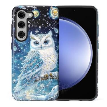 Imagem de CARLOCA Compatível com Samsung Galaxy S24 FE Capa protetora de corpo inteiro brilhante para meninas e meninos à prova de choque padrão de estética azul coruja neve cristais céu noturno estrelado