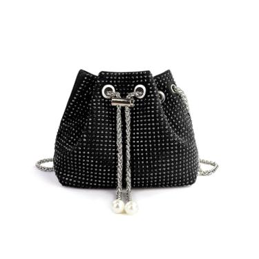 Imagem de AfitLulu Bolsas femininas com glitter, bolsa brilhante com cordão de corrente de ferragens e corrente destacável, bolsas de lantejoulas, Preto, B
