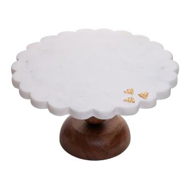 Imagem de WOLFF - Prato para Bolo com Pé de Madeira 28cm x 16,5cm Mármore