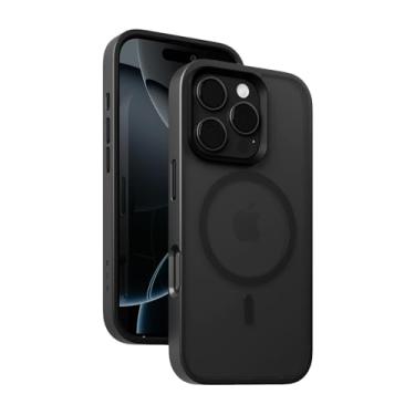 Imagem de SLG Omiron Capa de telefone para iPhone 16 Pro - Magnética [compatível com MagSafe], moldura de TPU preto fosco, parte traseira de policarbonato translúcido, bisel e botões de alumínio rosa, proteção