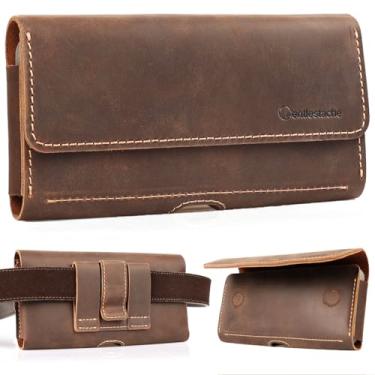 Imagem de Gentlestache Coldre de telefone de couro para iPhone 15 Pro Max - clipe de cinto para celular Galaxy S24 Ultra - capa de celular - bolsa de telefone de couro com dois bolsos para telefone com capa