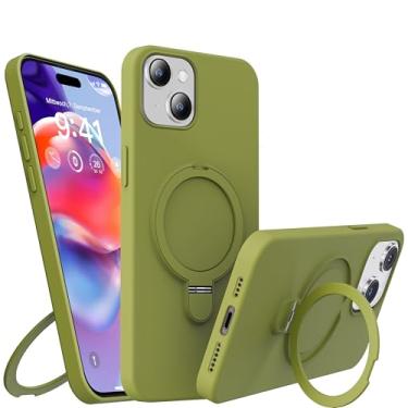 Imagem de REMFNEKL Capa de silicone líquido para iPhone 13 - [suporte invisível embutido] [compatível com MagSafe] [à prova de choque de grau militar] - verde