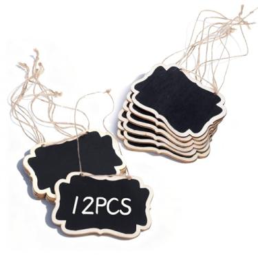 Imagem de 12 peças de mini placas de quadro-negro com cordas, placas pequenas de madeira para quadro-negro penduradas para buffet de festa, etiquetas de nome de comida, casamentos e eventos especiais
