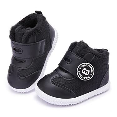 Imagem de BMCiTYBM Botas de inverno para bebês meninos e meninas, tênis leve para caminhada, tênis infantil para primeiros passos 6 9 12 18 24 meses, B - preto, 12-18 Months Infant