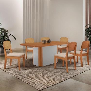 Imagem de Mesa De Jantar Isadora 180cm Tampo Mdf Laminado Veludo Creme Naturale Off White