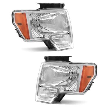 Imagem de Conjunto de farol para Ford F150 09-14 serve para Ford F150 2009-2014 2009-2014 Pickup Headlamp Clear Lens Chrome Housing with Amber Reflector Headlamp Replacement Driver and Passenger Side