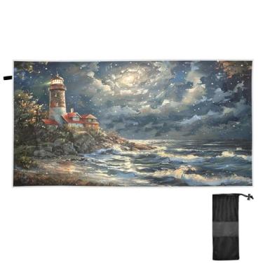 Imagem de Blueangle Lighthouse Toalha de praia com pintura a óleo - Toalhas de viagem leves e compactas de grandes dimensões - Toalha super absorvente de secagem rápida para natação, acampamento e férias (669)