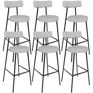 Imagem de Kit 06 Banquetas Altas Cozinha Bar Sala De Jantar Em Aço Milão L02 Linho Cinza - Lyam Decor