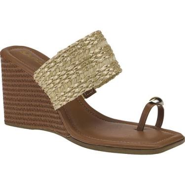 Imagem de Sandália Feminina Anabela Plataforma Confortável Ráfia Salto Alto Cor: